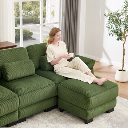 Hvoonc 132.3" Oversized Modular Sectional Sofa for Living Room, 24" Deep Seating, Pocket Spring Cushions, Pet-Friendly Corduroy Fabric, Green