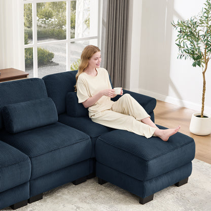 Hvoonc 132.3" Oversized Modular Sectional Sofa for Living Room, 24" Deep Seating, Pocket Spring Cushions, Pet-Friendly Corduroy Fabric, Navy