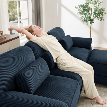 Hvoonc 132.3" Oversized Modular Sectional Sofa for Living Room, 24" Deep Seating, Pocket Spring Cushions, Pet-Friendly Corduroy Fabric, Navy