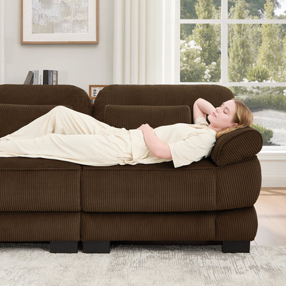 Hvoonc 132.3" Oversized Modular Sectional Sofa for Living Room, 24" Deep Seating, Pocket Spring Cushions, Pet-Friendly Corduroy Fabric, Brown