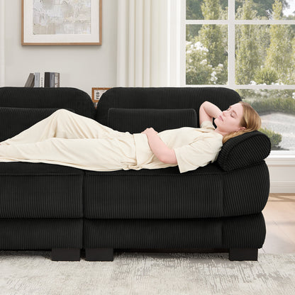 Hvoonc 132.3" Oversized Modular Sectional Sofa for Living Room, 24" Deep Seating, Pocket Spring Cushions, Pet-Friendly Corduroy Fabric, Black
