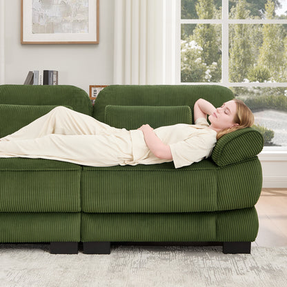 Hvoonc 132.3" Oversized Modular Sectional Sofa for Living Room, 24" Deep Seating, Pocket Spring Cushions, Pet-Friendly Corduroy Fabric, Green