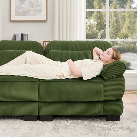 Hvoonc 132.3" Oversized Modular Sectional Sofa for Living Room, 24" Deep Seating, Pocket Spring Cushions, Pet-Friendly Corduroy Fabric, Green