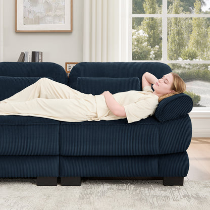 Hvoonc 132.3" Oversized Modular Sectional Sofa for Living Room, 24" Deep Seating, Pocket Spring Cushions, Pet-Friendly Corduroy Fabric, Navy