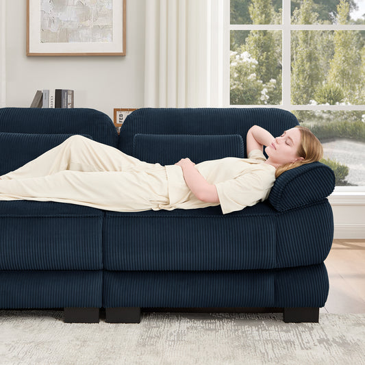 Hvoonc 132.3" Oversized Modular Sectional Sofa for Living Room, 24" Deep Seating, Pocket Spring Cushions, Pet-Friendly Corduroy Fabric, Navy