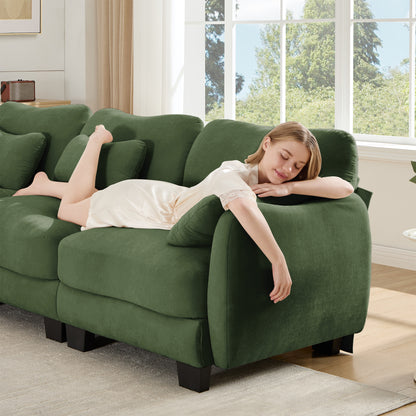 Hvoonc 101" Modular Sectional Sofa for Living Room, Sculptural Curved Chenille 3 Seater Couch with 2 Ottomans, 25" Deep Seat, Pocket Springs, Dark Green