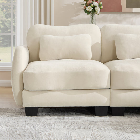 Hvoonc 70.8" Modular Sectional Sofa for Living Room, Sculptural Curved Chenille 2 Seater Couch, 25" Deep Seat, Pocket Springs, Beige