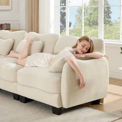 Hvoonc 131.5" Modular Sectional Sofa for Living Room, Sculptural Curved Chenille 4 Seater Couch with 2 Ottomans, 25" Deep Seat, Pocket Springs, Beige