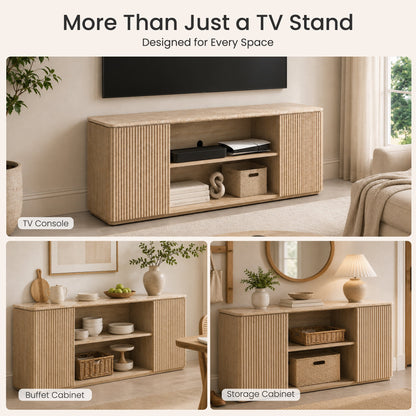 Hvoonc 70" Fluted TV Stands for Living Room with Storage, Faux Marble Top, Modern Wood Television Console for 65-80" TVs, Large Entertainment Center, Natural Oak